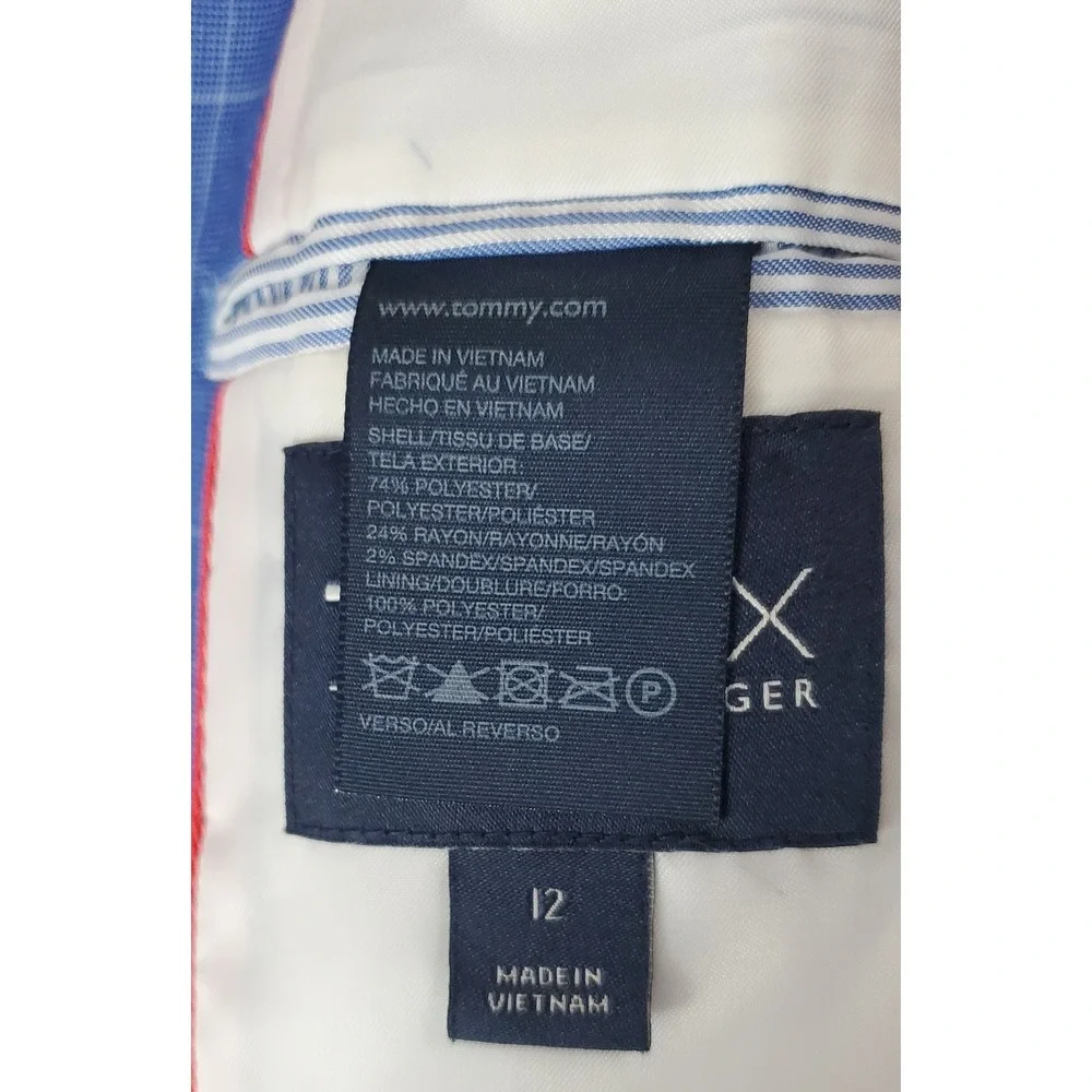 Tommy Hilfiger Blazer TH Flex Windowpane Mazarine Blue 12 Boy's Notch Collar - Picture 13 of 13